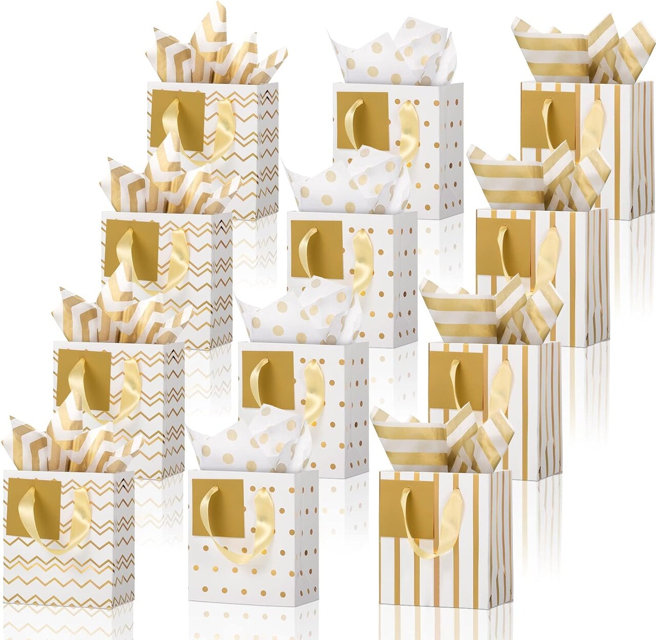 12-Pieces Mini Metallic Gift Bags with Handle, Tag & Tissue